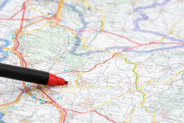 red pen marking the tourist destination on a map